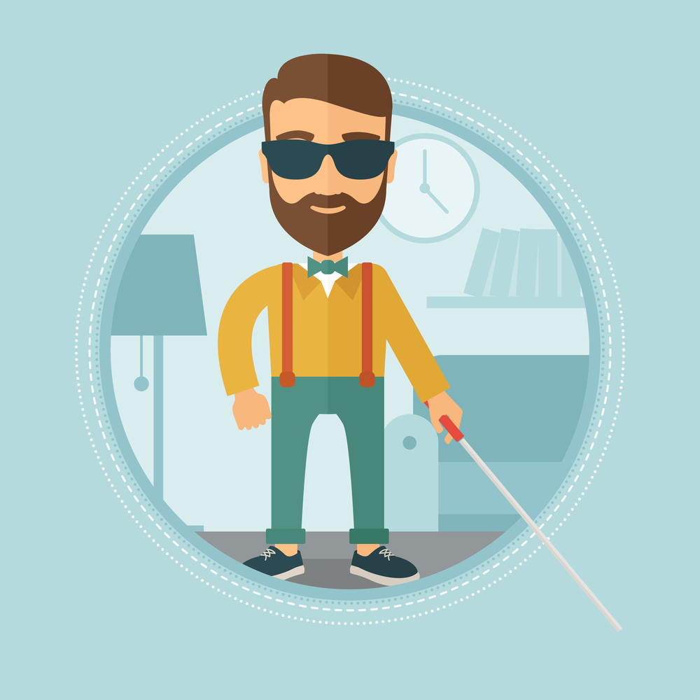 Blind man with stick vector illustration.